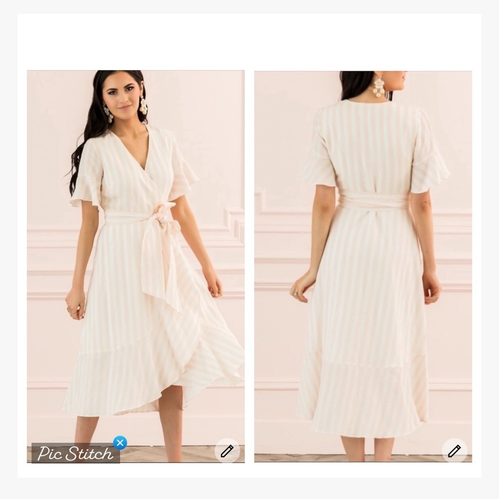 Rachel Parcell Striped Ruffled Hi Low Wrap Dress
